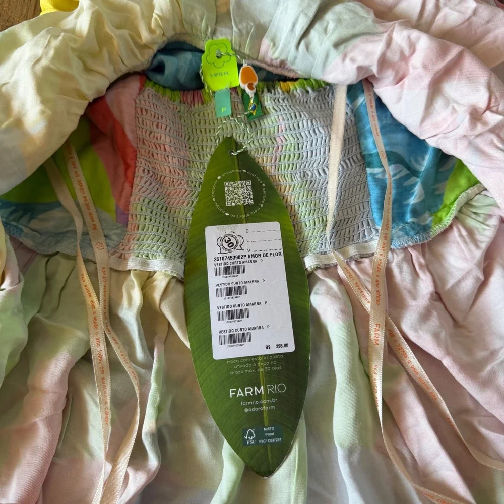 Farm Rio Love of Flower Short Dress Neon Floral Draped Cowl Neck Open Back Sz S - Picture 14 of 16